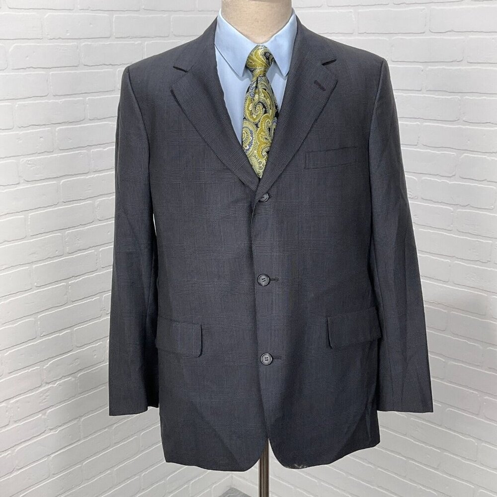 Brooks Brothers Blazer Men 40R Black Gray 3‎ Roll Button Classic Jacket Wool USA